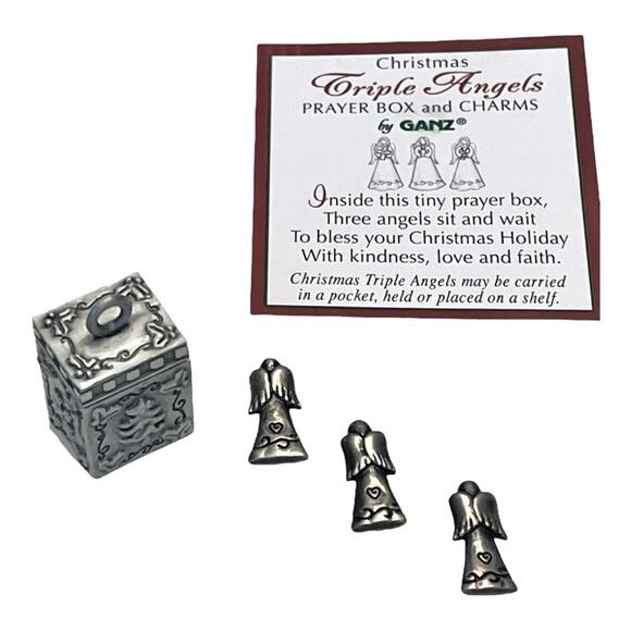 NEW Christmas Triple Angels Trinket PRAYER BOX & CHARMS Pendant Ornament by Ganz - Picture 3 of 15